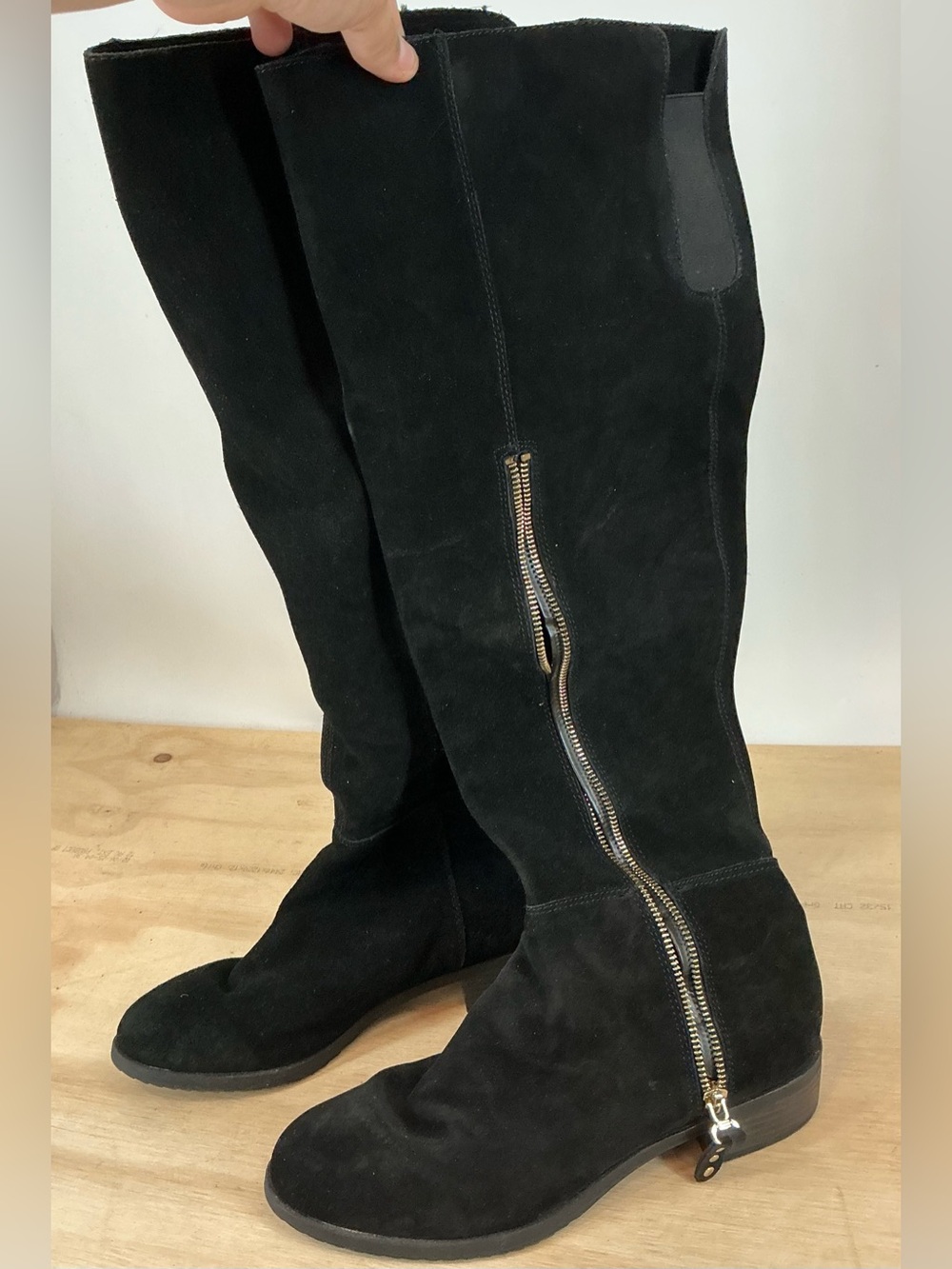 White Mountain Black Suede Over-the-Knee Zip Boots Size 9.5